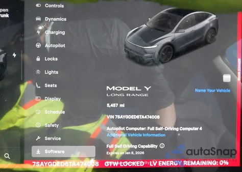 2026 Tesla Model Y from USA, damaged, VIN 7SAYGDED6TA474008